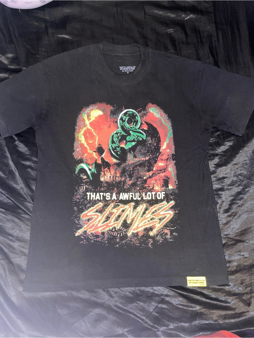 ALOCS X SLIMES Graphic Black Tee with Neon Monster Design